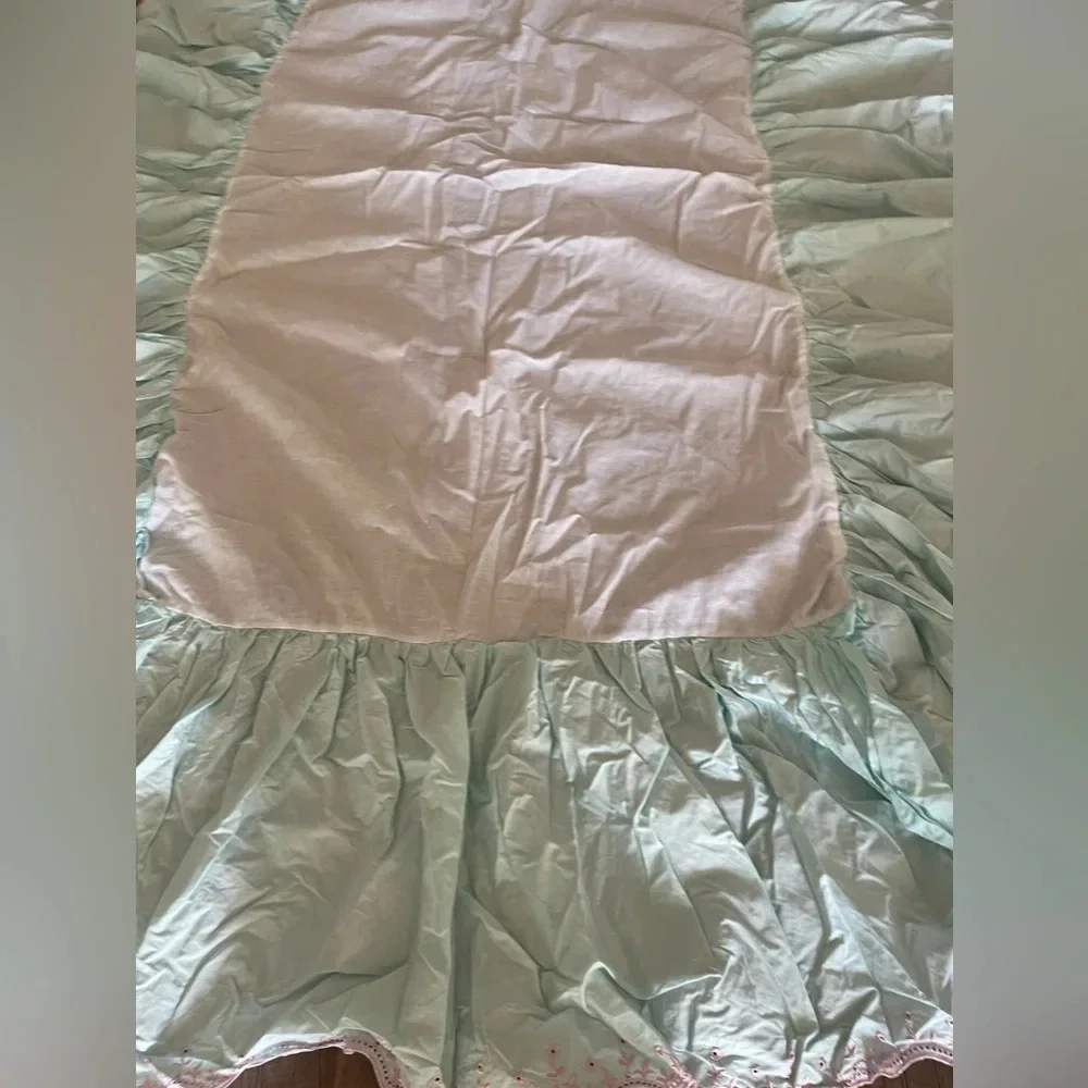 Simply Shabby Chic Baby Cribskirt Dust Ruffle  Blue Pink Embroidery VTG 2012 New
